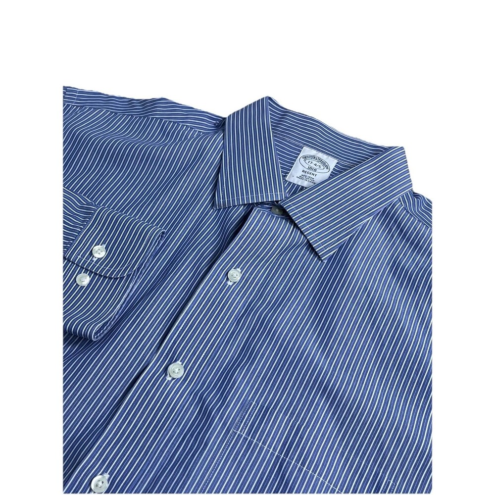 Brooks Brothers Men’s Dress Shirt 17 4/5 Regent Blue Striped Hole/Underarm Wear